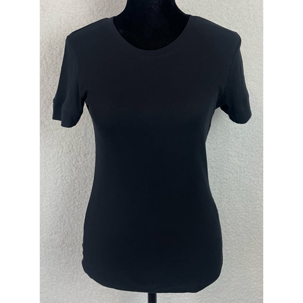 ZARA • Black Semi-Sheer Stretch Knit Short Sleeve Tee, S